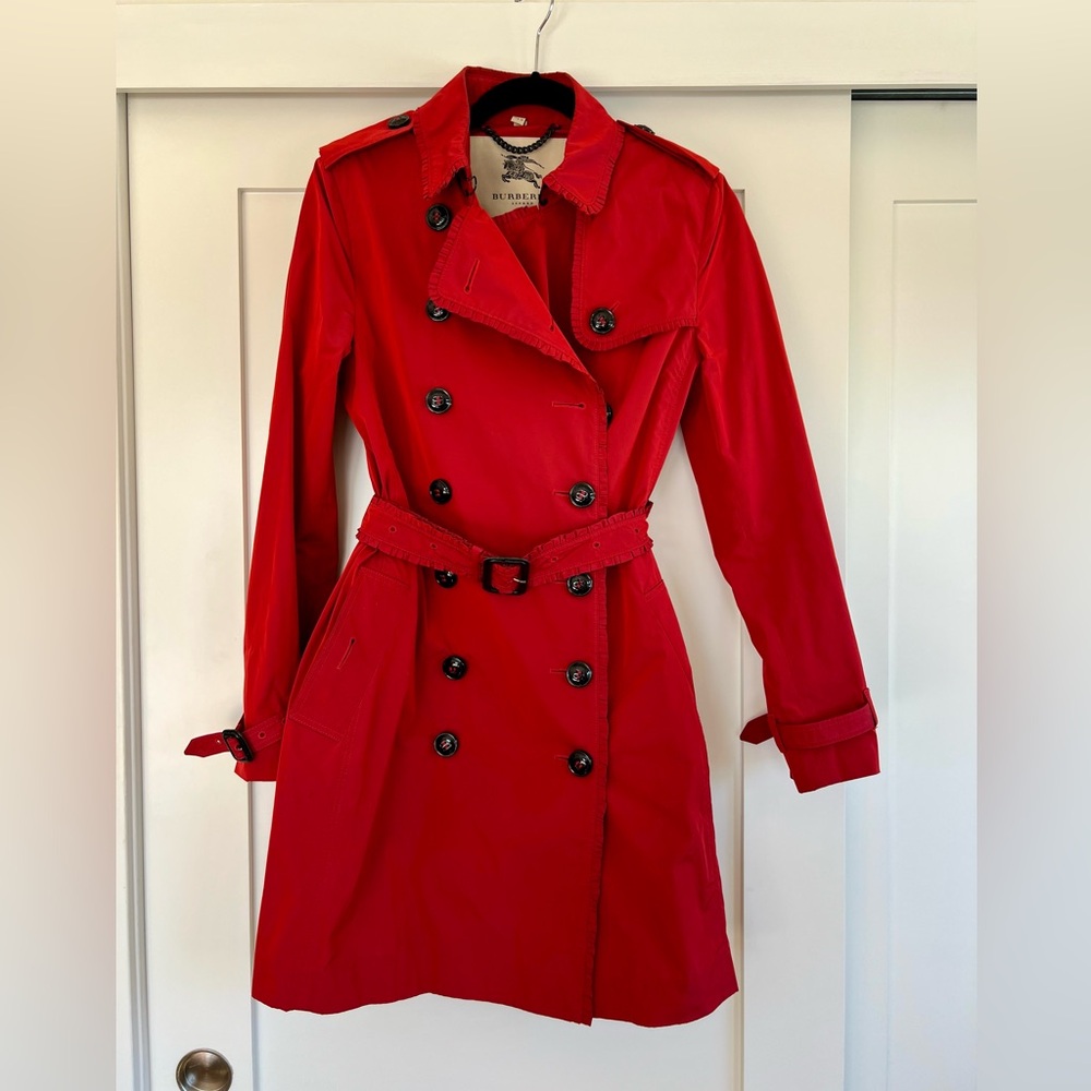 Burberry Red Double-Breasted Trench Coat